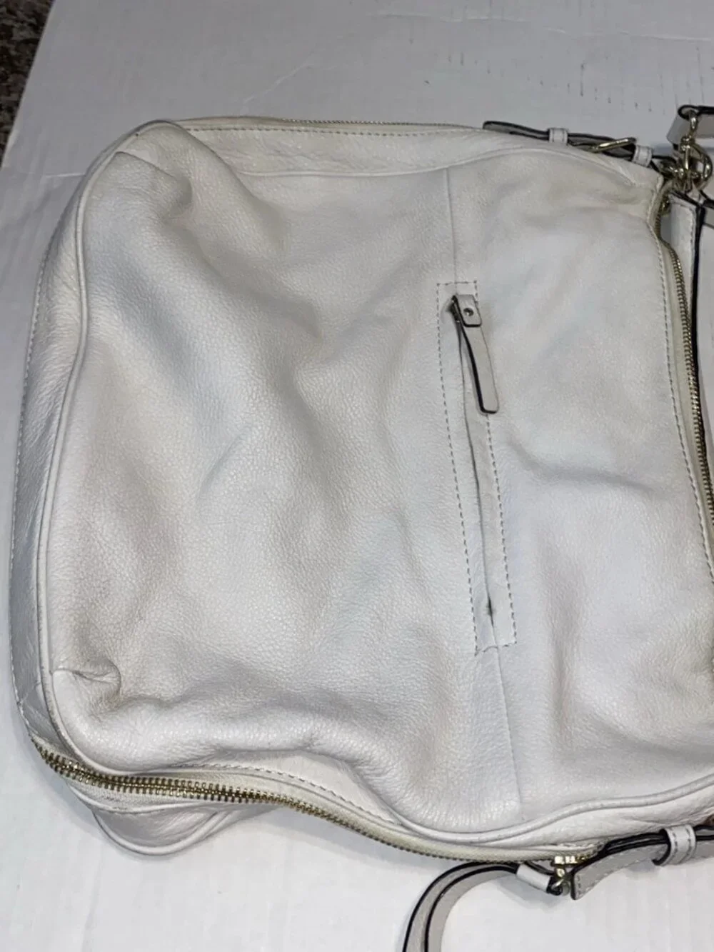 Kate Spade Ella Cobble Hill Hobo - White Leather Gold Hardware Expandable EUC